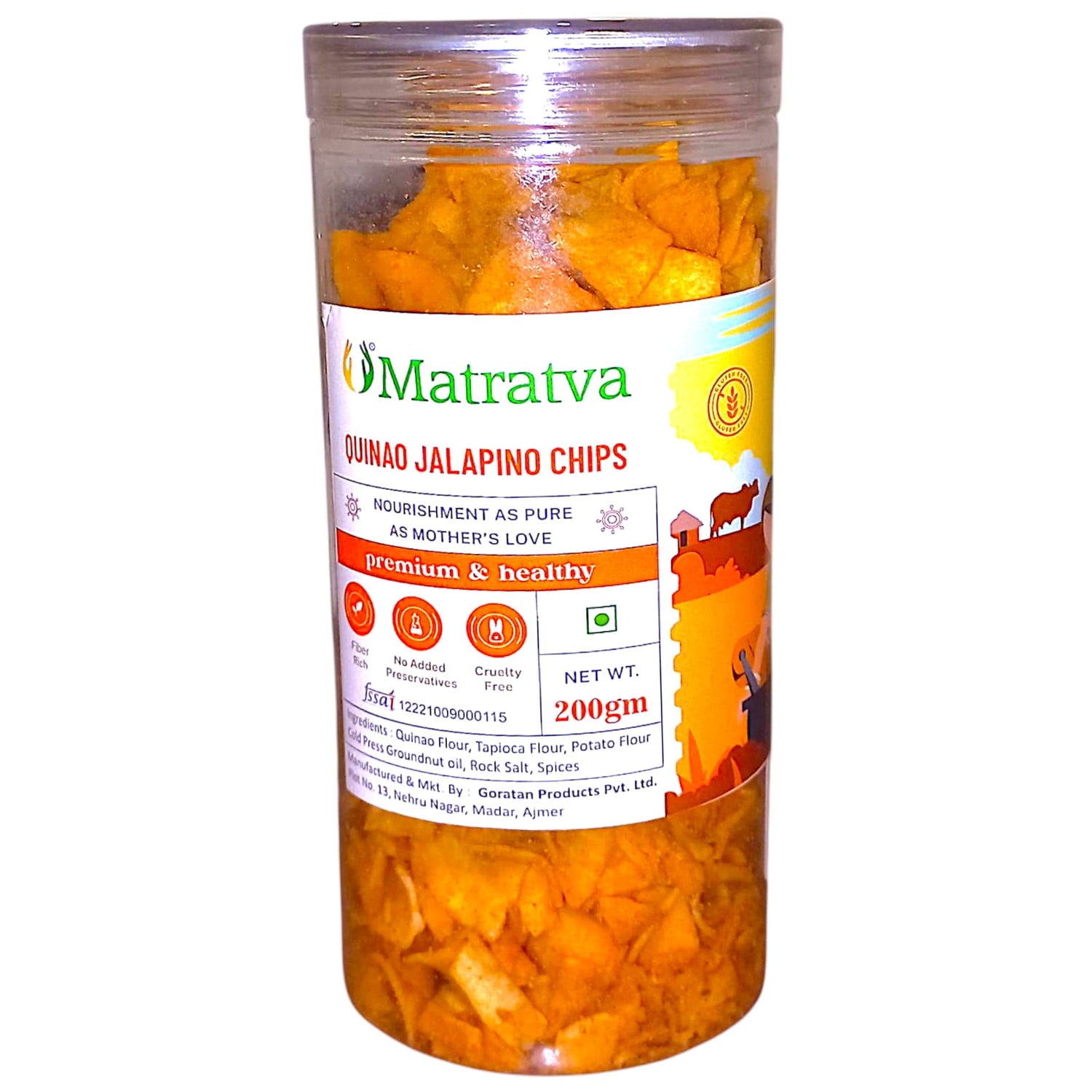Quinoa Chips | Quinoa Jalapino Chips - Made With Organic Ingredients - Healthy - Not Fried - Gluten Free, Cruelty Free, High In Fibre &amp; No Added Preservatives - Matratva - 200gm