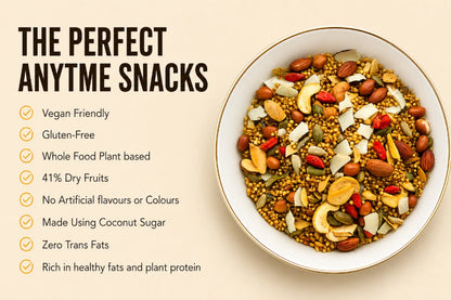 Chivda |Quinoa Chivda (41% nuts-seeds) Granola - Lite Savoury -Plant Based, Gluten Free, Vegan Friendly, Made using Coconut Sugar- No Preservatives, No Added Refined Sugar, Zero Trans Fats -The Nibble box- 300gm