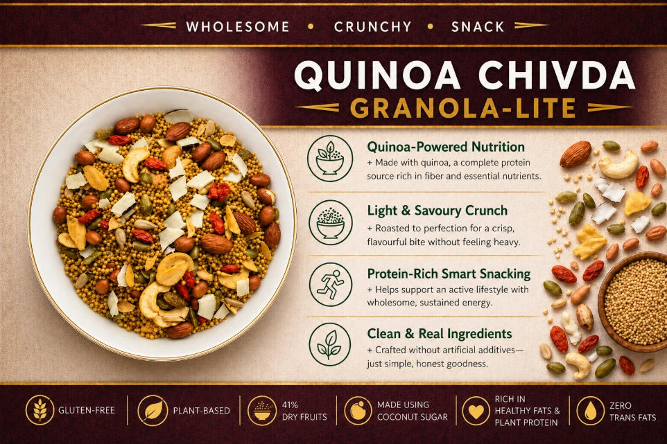 Chivda |Quinoa Chivda (41% nuts-seeds) Granola - Lite Savoury -Plant Based, Gluten Free, Vegan Friendly, Made using Coconut Sugar- No Preservatives, No Added Refined Sugar, Zero Trans Fats -The Nibble box- 300gm