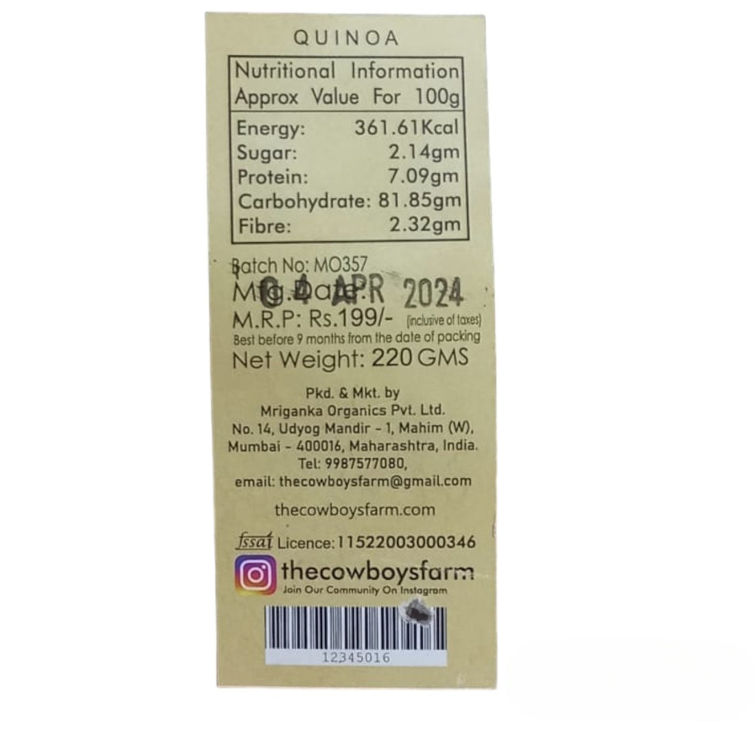 Noodles | Quinoa Noodles (Spaghetti) – 7.09gm Protein – Vegan, Gluten Free – The Cowboys Farm – 200gm