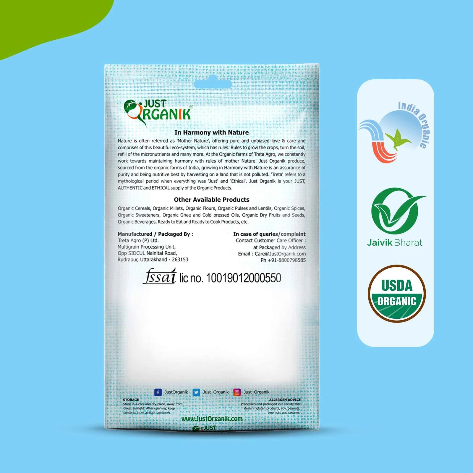 Quinoa Flour | Quinoa White Flour - USDA Organic - Just Organik - 500gm