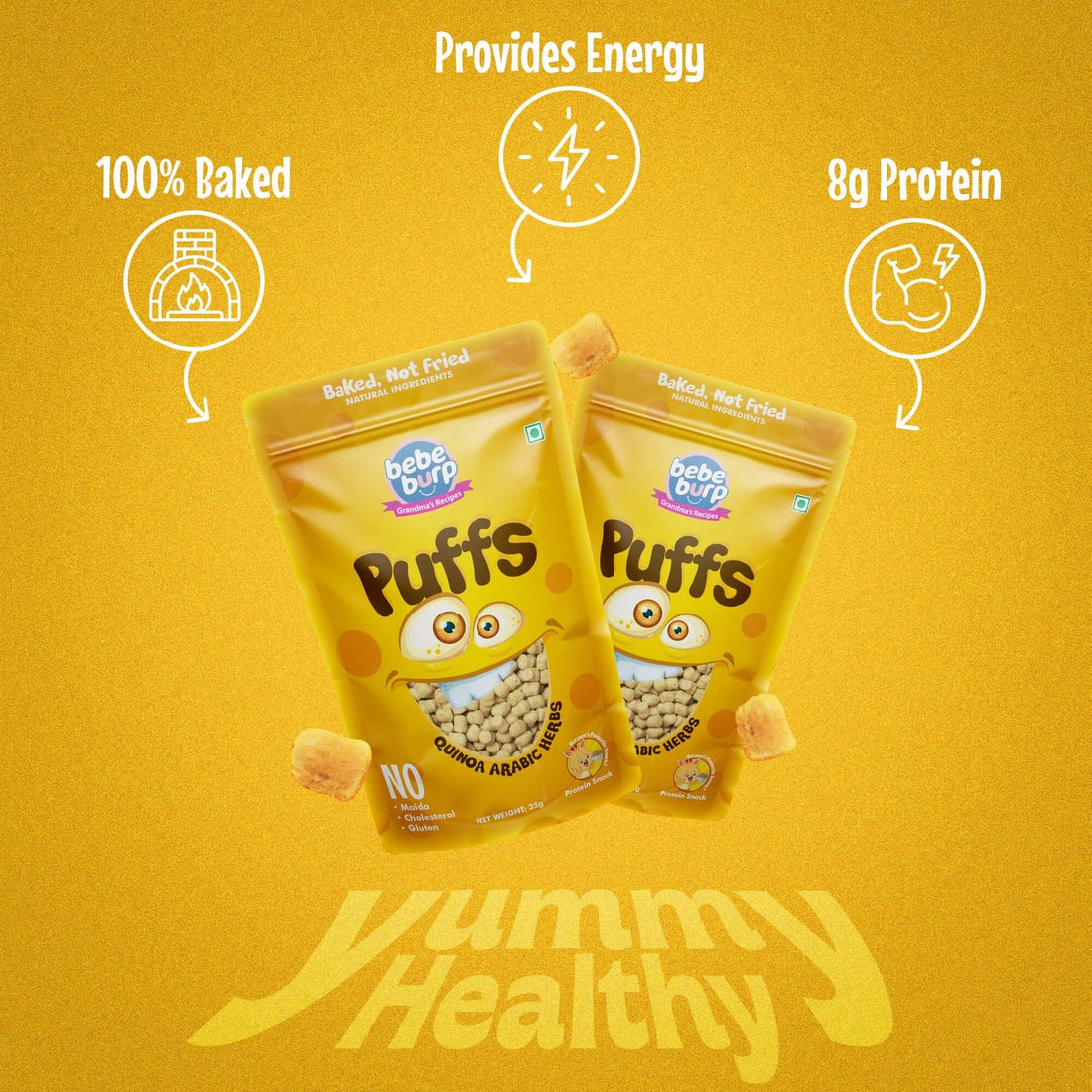 Puffs | Quinoa Puffs for Baby - Arabic Herbs – Gluten Free, Cholesterol Free, No Added Preservatives &amp;amp; No Trans Fat – Bebe Burp – 35gm