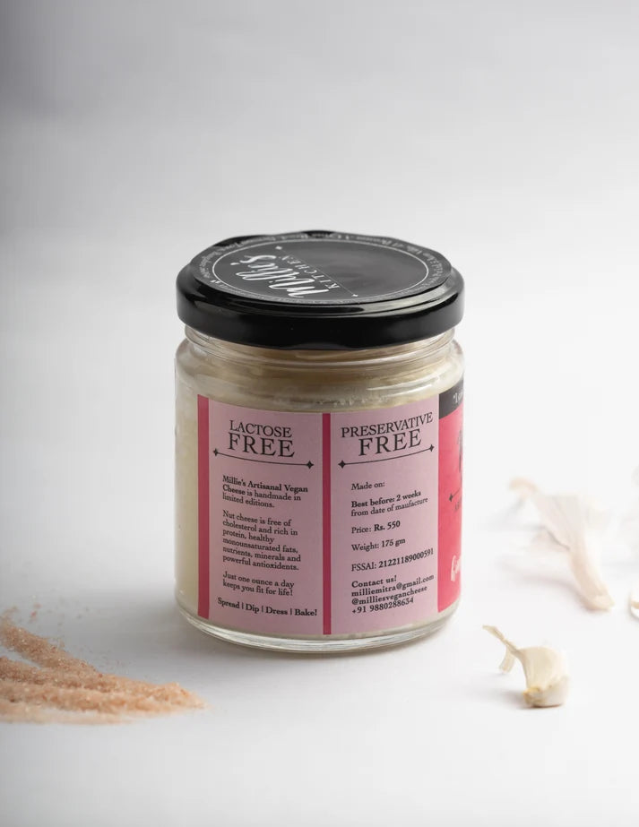 Cheese Spread | Garlic and Pink Himalayan Salt - Artisanal, Plant Based -Dairy Free-No preservatives– Millie’s Kitchen – 175gm