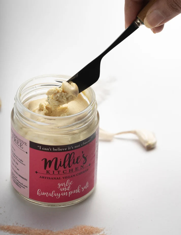 Cheese Spread | Garlic and Pink Himalayan Salt - Artisanal, Plant Based -Dairy Free-No preservatives– Millie’s Kitchen – 175gm