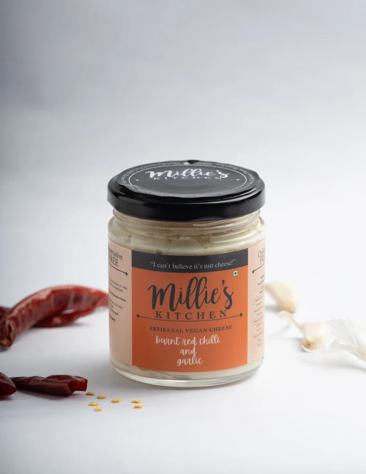 Cheese Spread | Burnt Red Chilli &amp; Garlic - Artisanal, Plant Based -Dairy Free-No preservatives– Millie’s Kitchen – 175gm