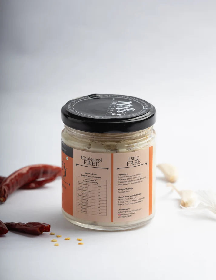 Cheese Spread | Burnt Red Chilli &amp; Garlic - Artisanal, Plant Based -Dairy Free-No preservatives– Millie’s Kitchen – 175gm