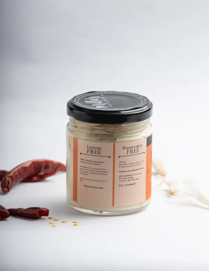 Cheese Spread | Burnt Red Chilli &amp; Garlic - Artisanal, Plant Based -Dairy Free-No preservatives– Millie’s Kitchen – 175gm