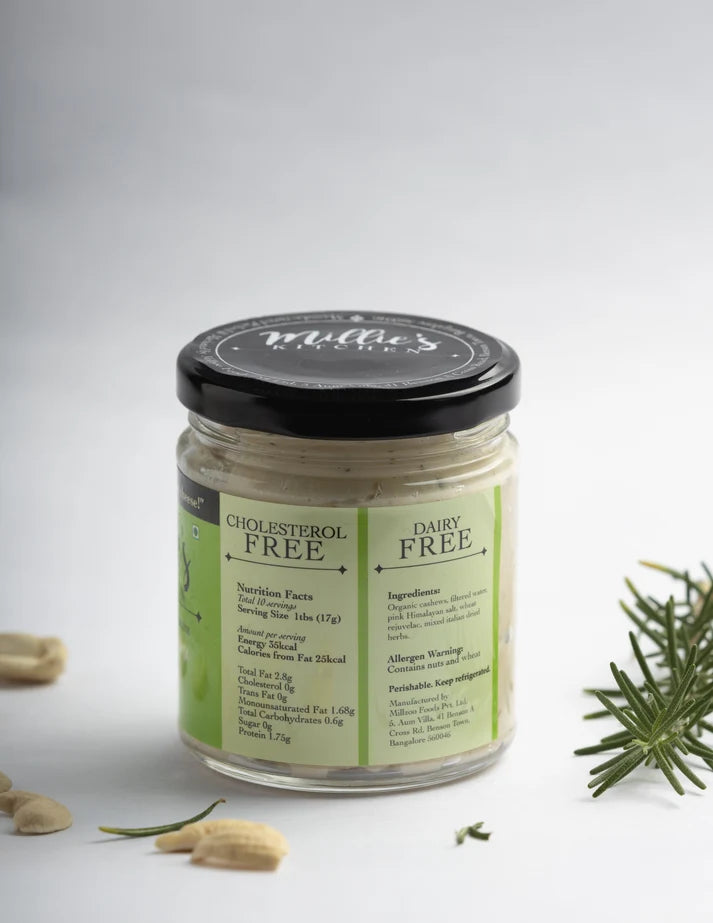 Cheese Spread ( Rosemary, Thyme &amp; Oregano) -Plant Based -Dairy Free-No preservatives– Millie’s Kitchen – 175gm