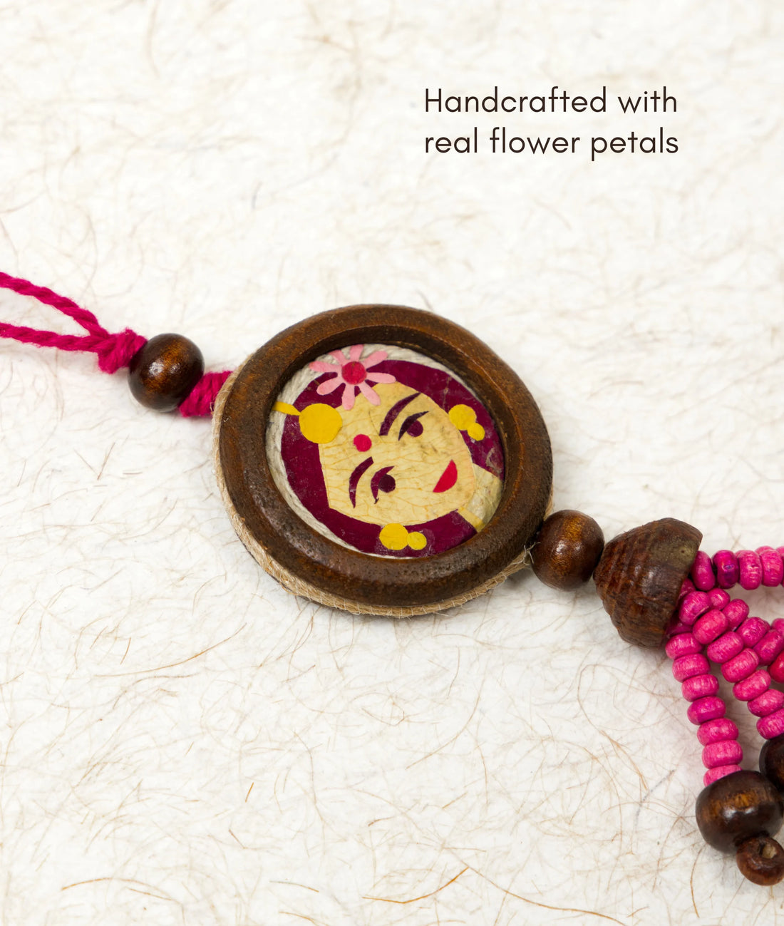 Rakhi | Radha Lumba (Made From Cotton, Jute, Wooden beads &amp; With Pressed Flower Petals) – Handcrafted – Eco Friendly – Nature’s Soul - Single Piece