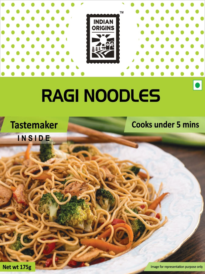 Ragi Noodles (Made With Khapli Wheat) - No Maida, Rich In Fiber, & High In Calcium - Indian Origins - 175gm