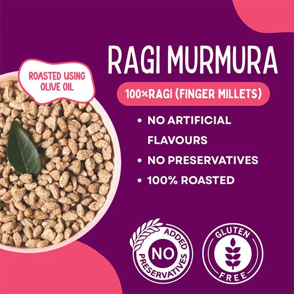 Murmura | Ragi Murmura (Finger Millet)- Roasted Using Olive Oil – Gluten Free-  No Added Preservatives ,No Palm Oil, Refined Sugar –Little Fingers– 100gm
