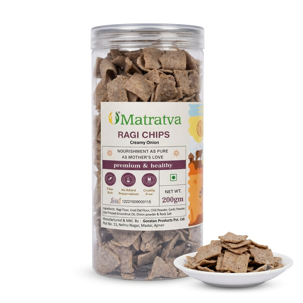 Chips | Ragi Chips (Creamy Onion) - Gluten Free-Not Fried, Cruelty Free, High In Fibre &amp; No Added Preservatives - Matratva - 200gm