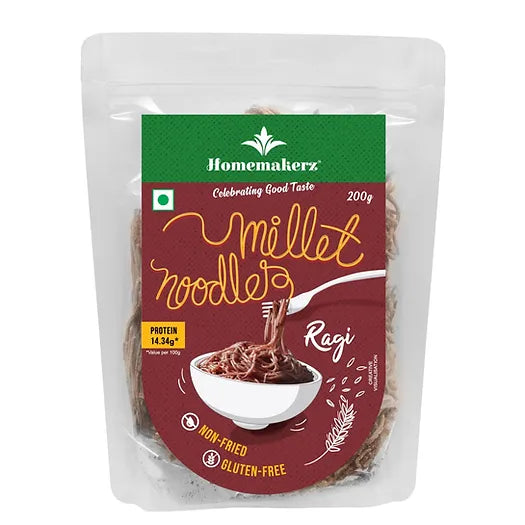 Noodles | Ragi Millet Noodles – 14.34 Protein – Non Fried – Gluten Free, No Added Preservative, No Sugar & No Added Colour, MSG Free – Homemakerz – 200gm