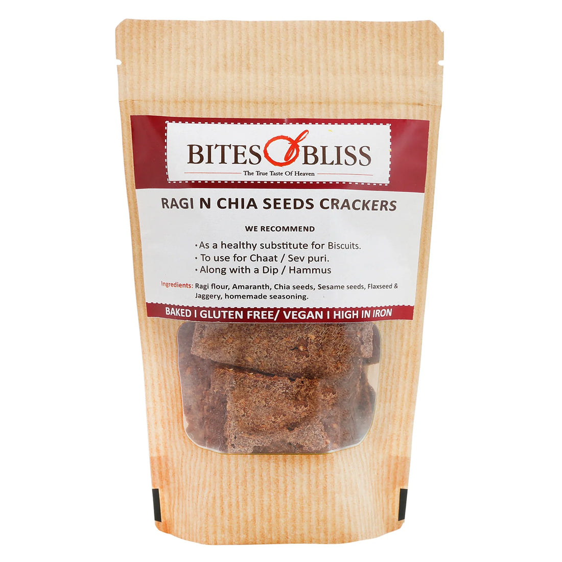 Crackers | Ragi N Chia Seeds Crackers – Oven Baked – Vegan, Gluten Free, No Added Preservatives & High In Iron – Bites Of Bliss – 115gm