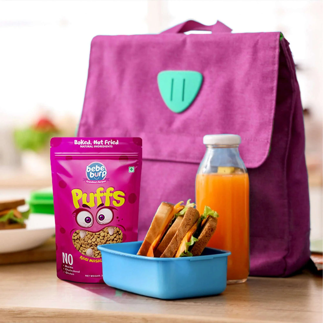 Puffs | Ragi Masala Masti Baby Puffs – Gluten Free, Cholesterol Free, No Added Preservatives & No Trans Fat – Bebe Burp – 35gm