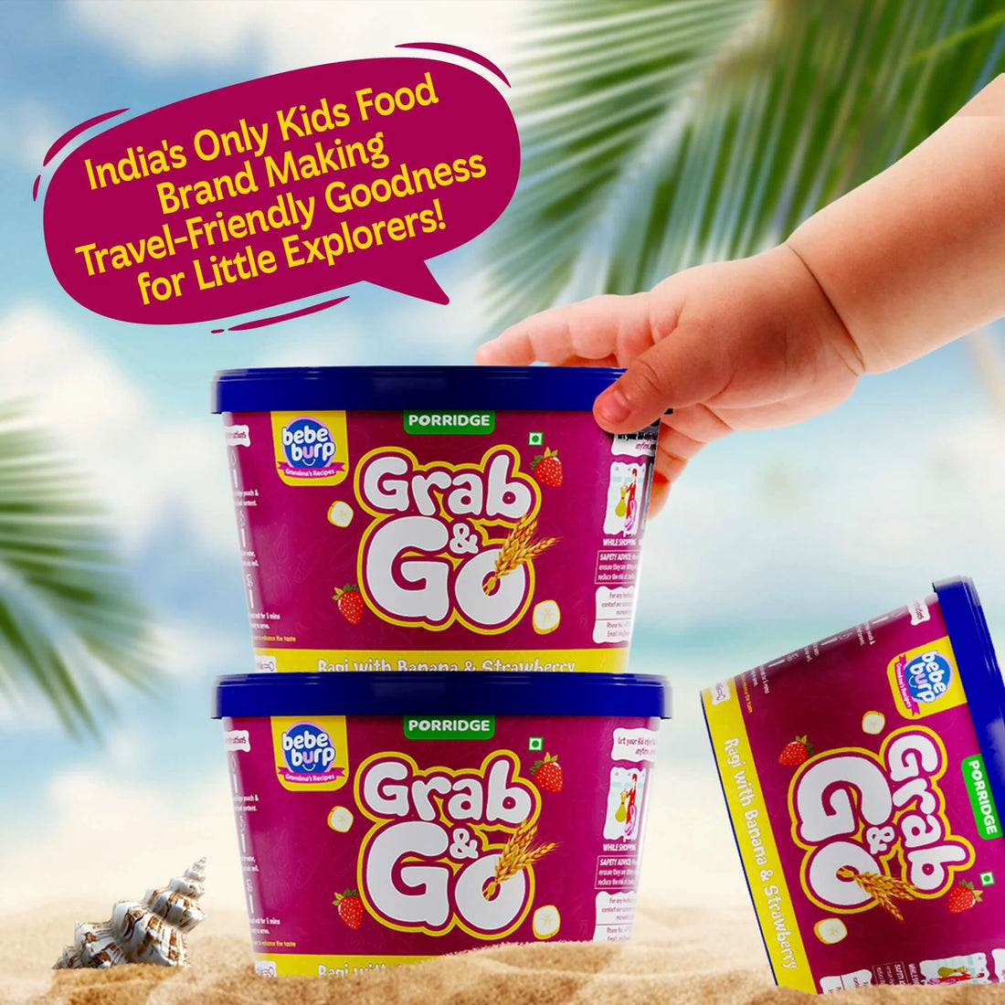 Porridge | Grab &amp; Go (Ragi With Banana &amp; Strawberry) - Natural Food - No Sugar ,No Salt - No Artificial Preservatives &amp; Flavours - Bebe Burp- 30gm