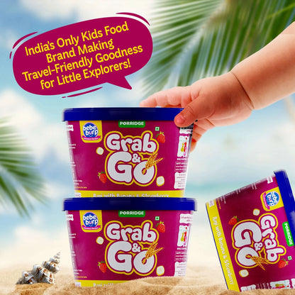 Porridge | Grab &amp; Go (Ragi With Banana &amp; Strawberry) - Natural Food - No Sugar ,No Salt - No Artificial Preservatives &amp; Flavours - Bebe Burp- 30gm