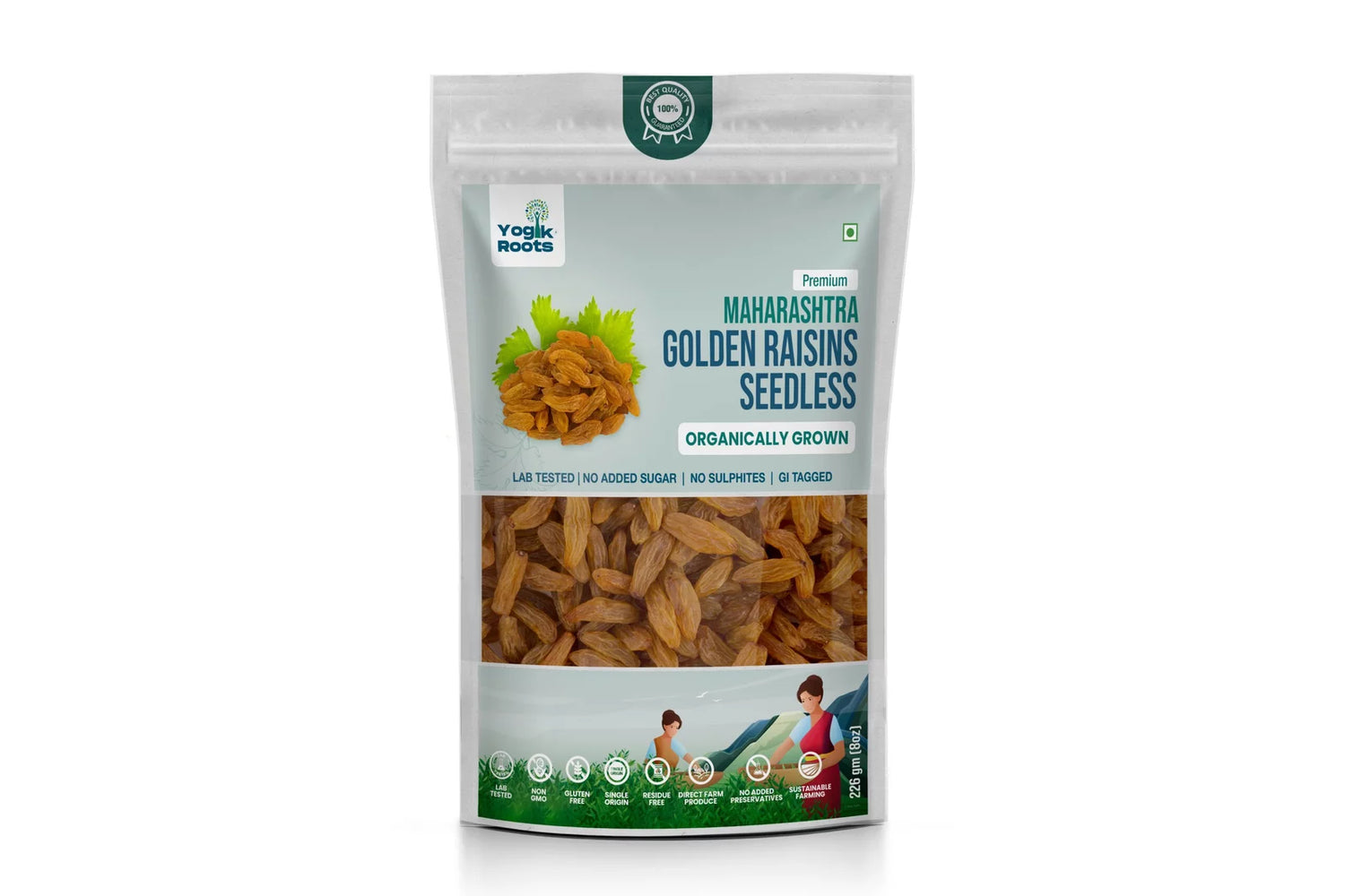 Raisin | Golden (Seedless) - Maharashtra’s - Organically Grown - Gluten Free, No Added Preservatives, Sugar &amp; No Sulphur dioxide - Yogik Roots - 400gm