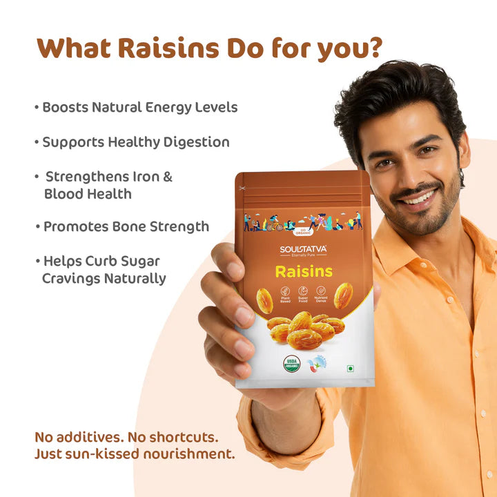 Raisins  - USDA Organic - Plant Based, Super Food,  Nutrient Dense - Soultatva – 250gm