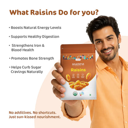 Raisins  - USDA Organic - Plant Based, Super Food,  Nutrient Dense - Soultatva – 250gm