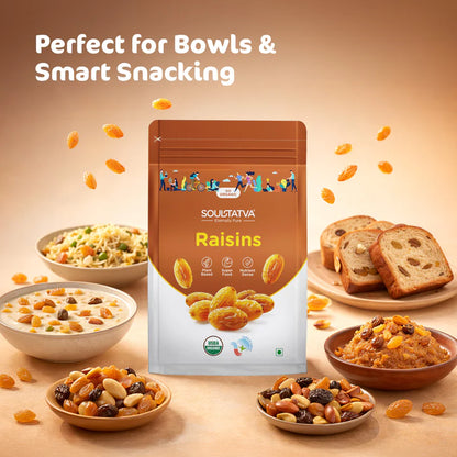 Raisins  - USDA Organic - Plant Based, Super Food,  Nutrient Dense - Soultatva – 250gm