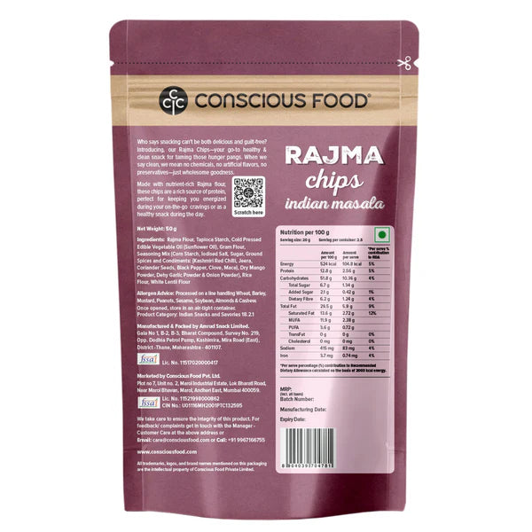 Chips | Rajma Chips (Indian Masala) - Gluten Free, No Trans Fat & No Added Preservatives - Conscious Food - 50gm