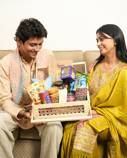Rakhi Gift Hamper | Healthy Snacks, Cookies &amp; Hot Chocolate Hamper - Togetherness Treat - Family Feast- Every Bite Feels Like Home - 12 Products
