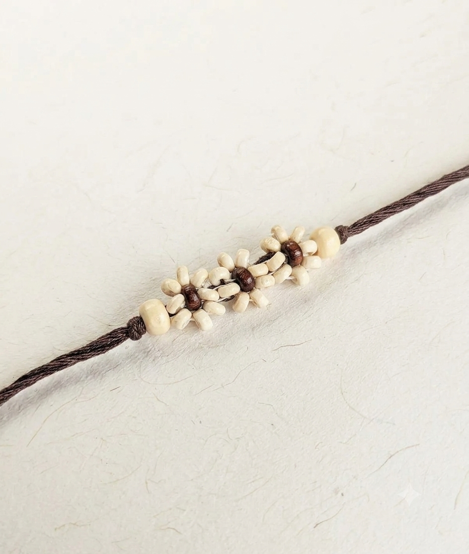 Rakhi | White Phool Leher Rakhi– Handcrafted – Eco Friendly – Nature’s Soul - Single Piece