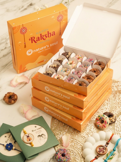 Rakhi Donut Box - Vegan Gluten Free &amp; Refined Sugar Free - Box of 4x4 Donuts
