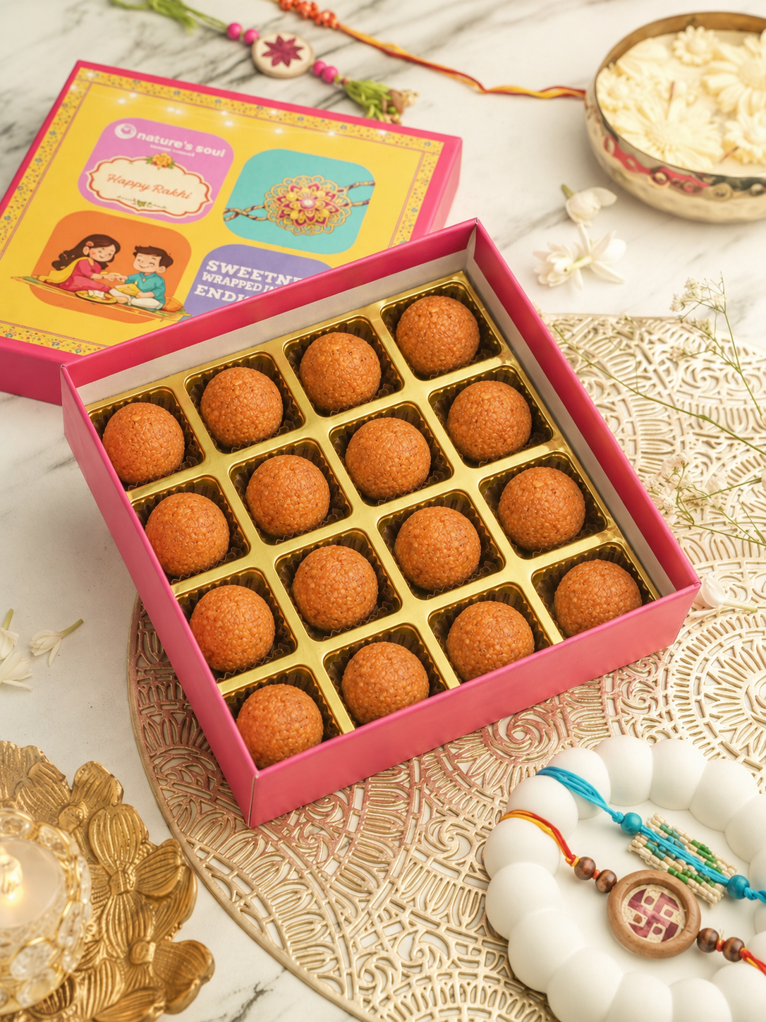 Rakhi Mithai Box  &amp; Rakhi Donut  Combo Pack - Vegan, Gluten Free &amp; Refined Sugar Free- Per Box of 4x4