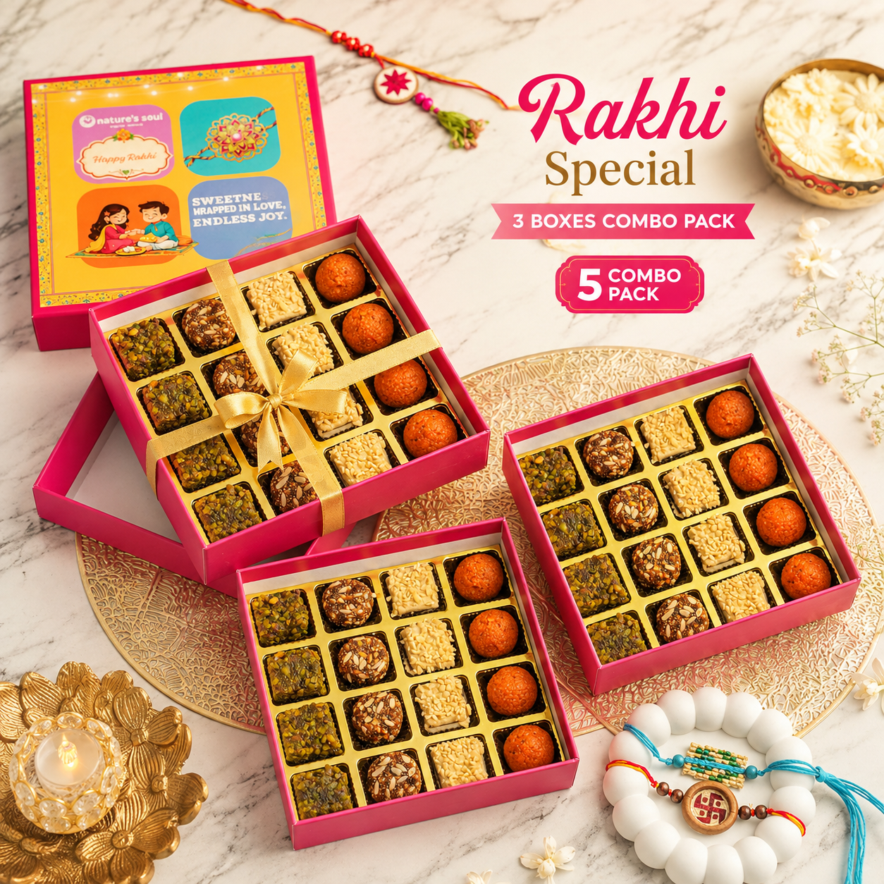 Rakhi Wala Mithai Box - Vegan, Gluten Free &amp; Refined Sugar Free - Box of 4x4
