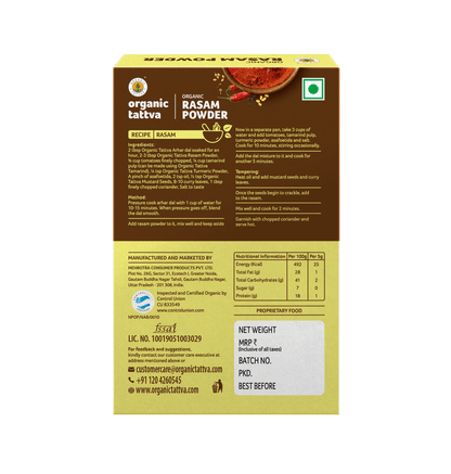 Rasam Powder - USDA Organic - Vegan, Peppery &amp;amp; Aromatic Spice Blend For South India Style Soup - Organic Tattva – 100gm