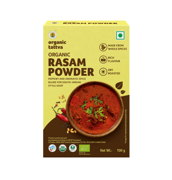 Rasam Powder - USDA Organic - Vegan, Peppery &amp;amp; Aromatic Spice Blend For South India Style Soup - Organic Tattva – 100gm