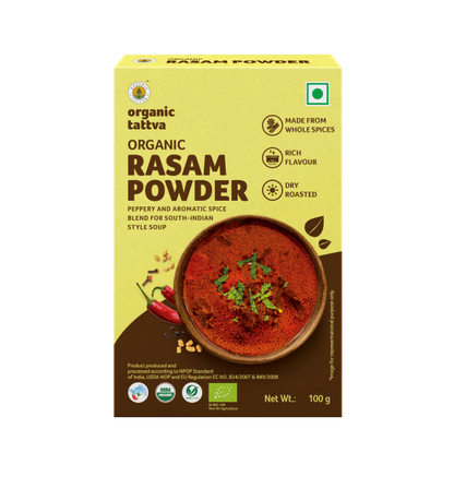 Rasam Powder - USDA Organic - Vegan, Peppery &amp;amp; Aromatic Spice Blend For South India Style Soup - Organic Tattva – 100gm