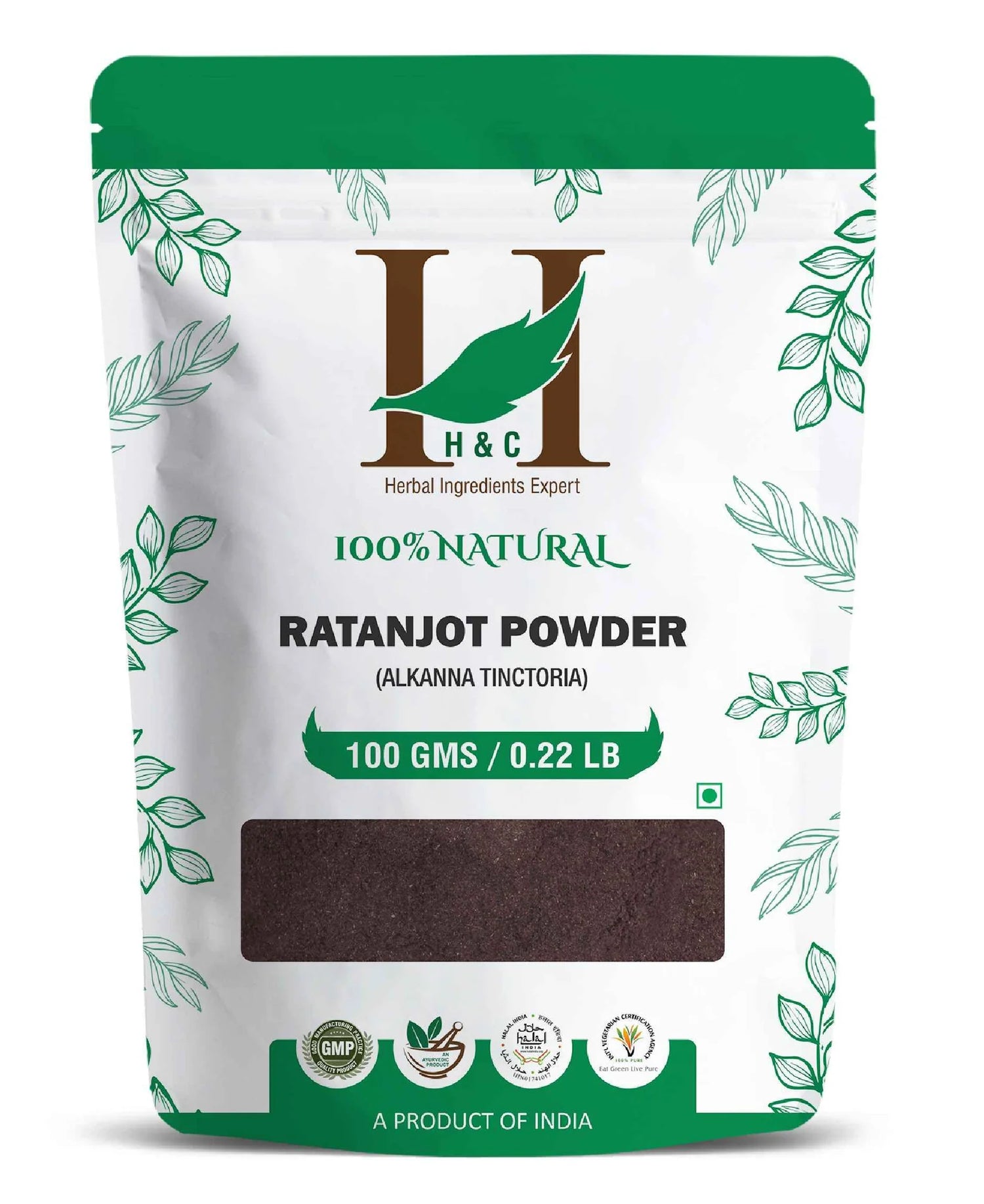 Ratanjot Powder (Alkanna Tinctoria) - 100% Natural &amp; Pure Alkanet Root - Hair Growth &amp; Skin Care- H&amp;C - 100gm