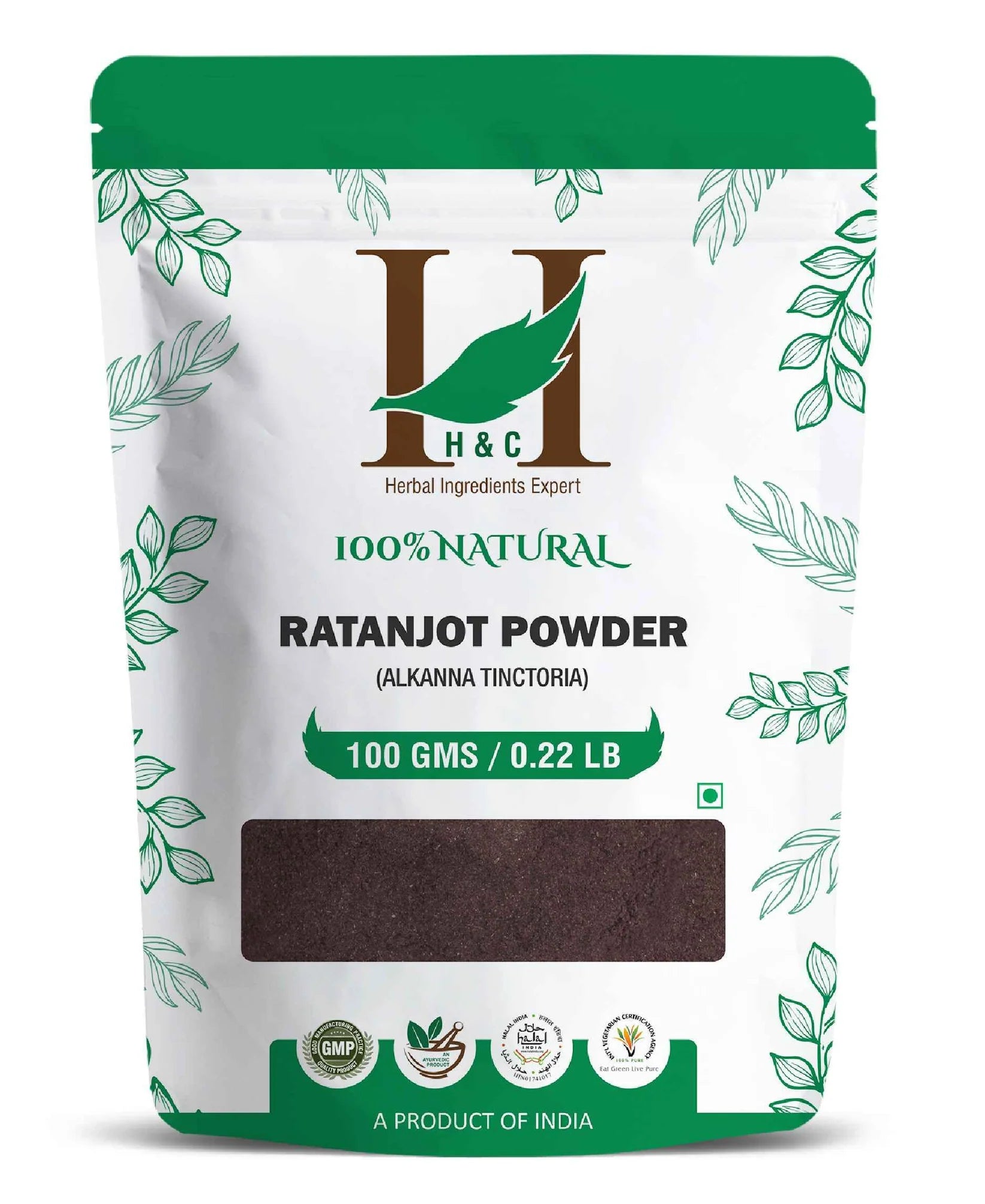 Ratanjot Powder (Alkanna Tinctoria) - 100% Natural &amp; Pure Alkanet Root - Hair Growth &amp; Skin Care- H&amp;C - 100gm