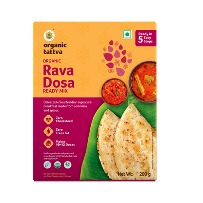 Rava Dosa - Ready Mix - USDA Organic - Delectable South Indian Signature Breakfast Made From Semolina &amp;amp; Spices - Organic Tattva - 200gm