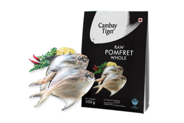 Raw Pomfret Whole – Antibiotics And Hormone Free – Zero Trans Fat & Sea Caught - Cambay Tiger – 500gm