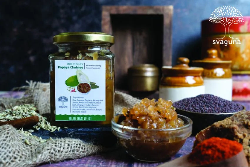 Chutney | Raw Papaya Chutney – No Preservatives & No Artificial Coloring – Svaguna – 200gm