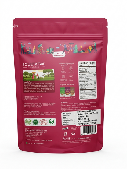 Cashews | Raw Cashews - USDA Organic - Plant Based, Super Food,  Nutrient Dense - Soultatva – 250gm