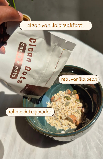 Clean Oats (Real Vanilla )- Date sweetened &amp; No lab-made flavours- 100% Wholefood, Plant Based -No additives , No emulsifiers, No Added Oils , No Syrups – Safe Bee – 60gm