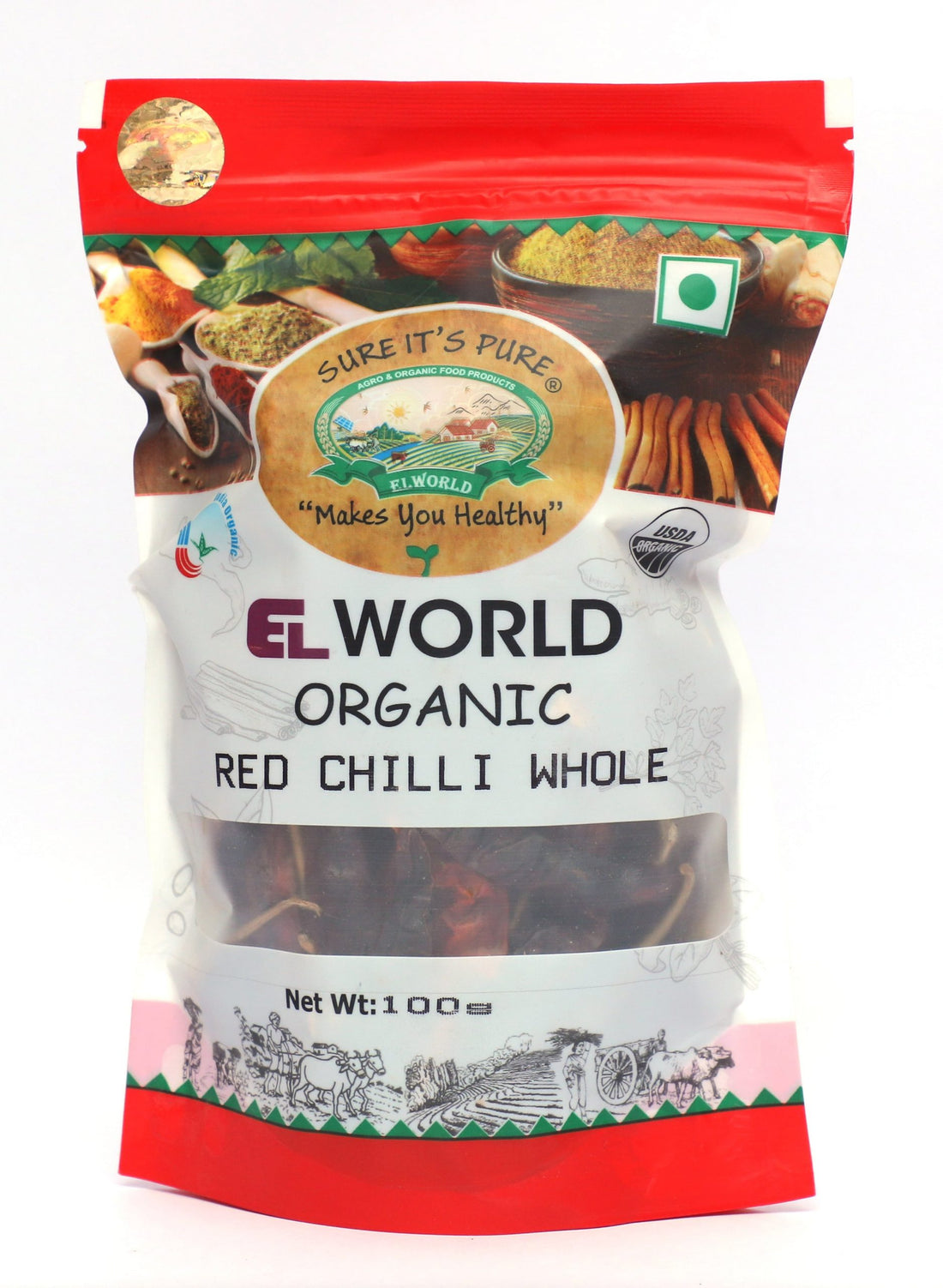 Red Chilli Whole - Elworld Organic - 100gms