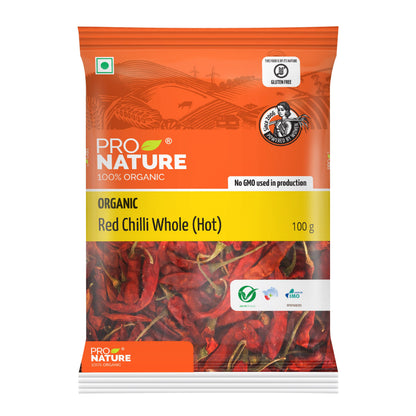 Chilli | Red Chilli Whole ( Hot) -No Synthetic Pesticides -Pro Nature - 100gm