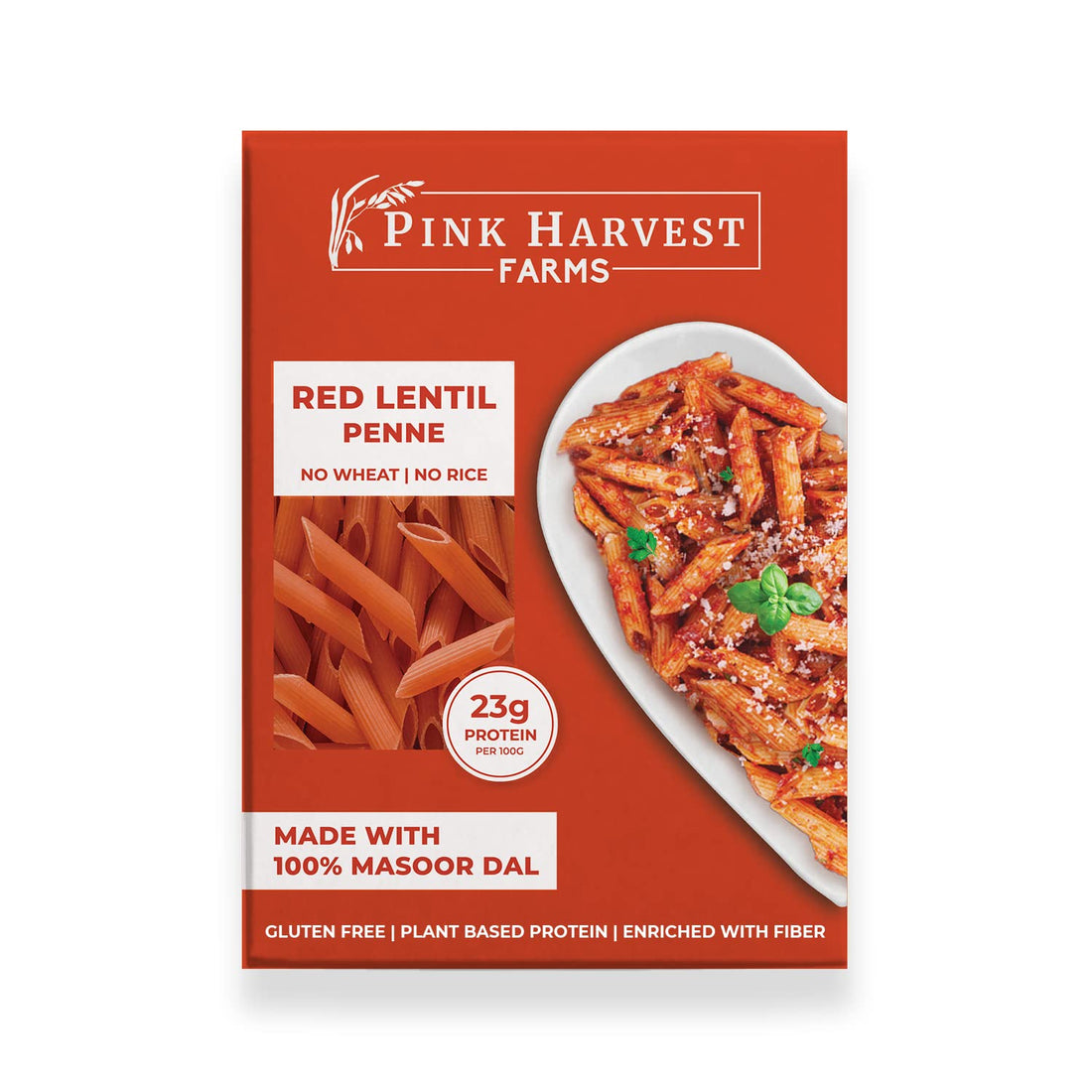 Red Lentil Penne Pasta – Gluten Free, High Protein, No Wheat & No Rice – Pink Harvest Farms – 200gm