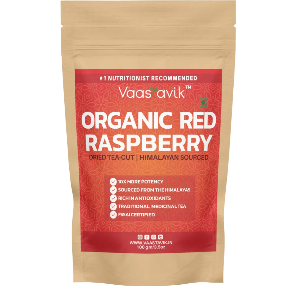 Tea | Red Raspberry - Dried Cut Herb – Himalayan Sourced – Traditional Medicinal Tea – Organic – High In Antioxidants &amp; No Added Sugar – Vaastavik – 100gm