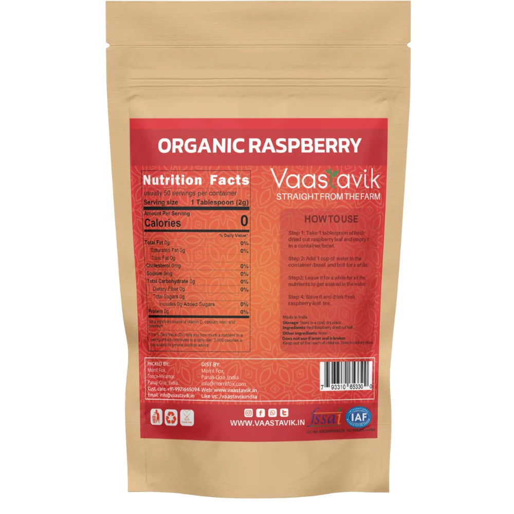 Tea | Red Raspberry - Dried Cut Herb – Himalayan Sourced – Traditional Medicinal Tea – Organic – High In Antioxidants &amp; No Added Sugar – Vaastavik – 100gm