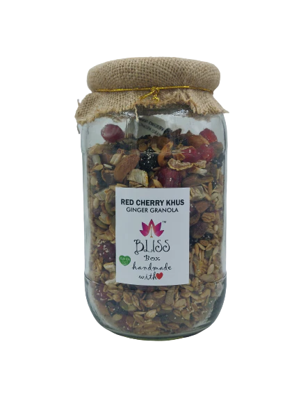 Granola | Red Cherry Khus Ginger Granola – Vegan, Gluten Fee & High In Antioxidants - Bliss Box Foods – 200gm