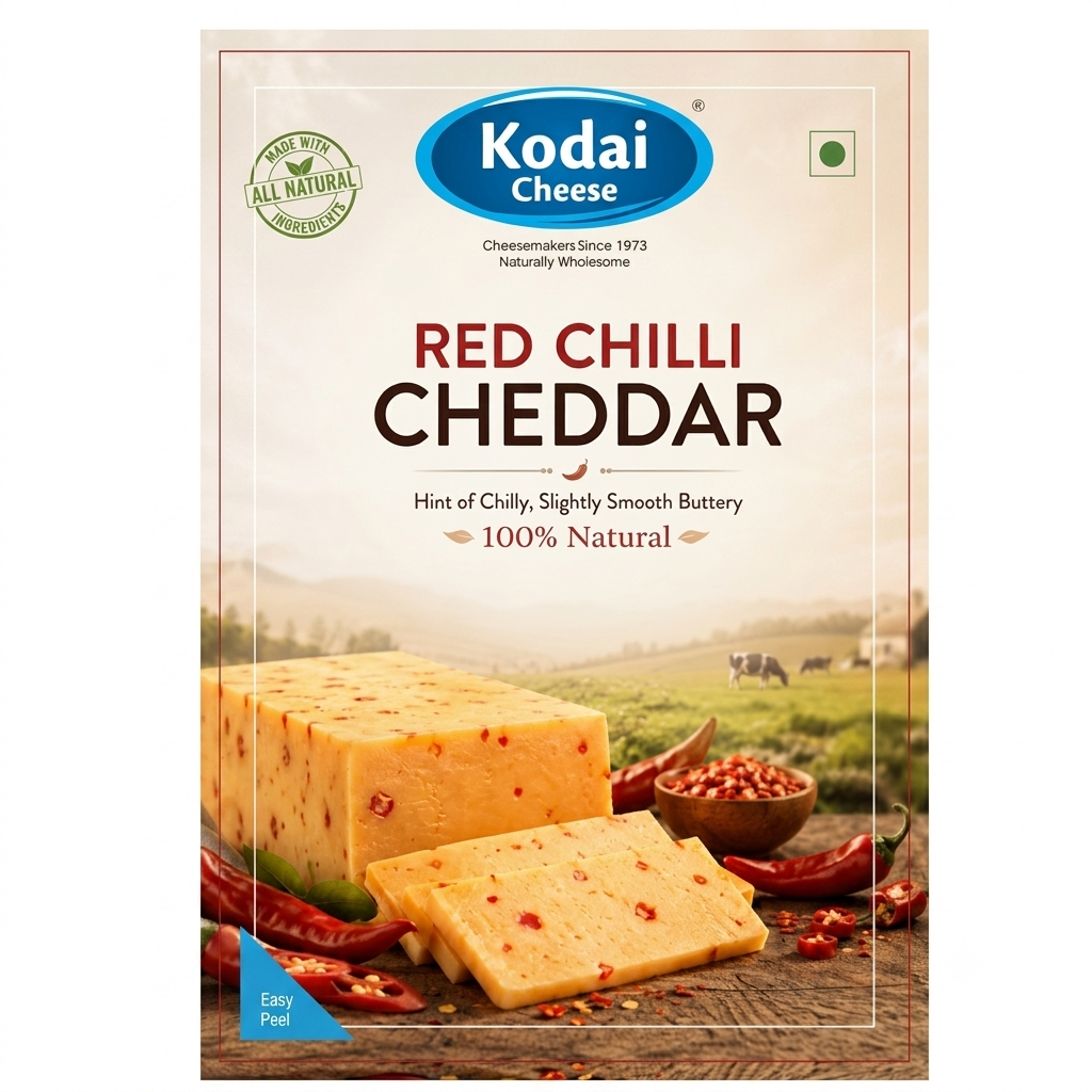 Cheddar Cheese | Red Chilly - Pasteurized - Kodai - 200gm