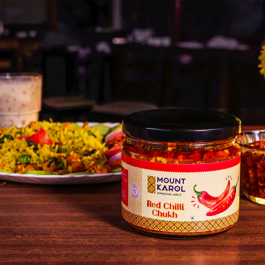 Chilli Chukh | Red (Made With Cold Pressed Mustard Oil) - Pure Himalayan Flavor - No emulsifiers, Stabilisers, Nothing Artificial, No Flavour Enhancers, Colours &amp; No Artificial Preservatives - Mount Karol - 300gm