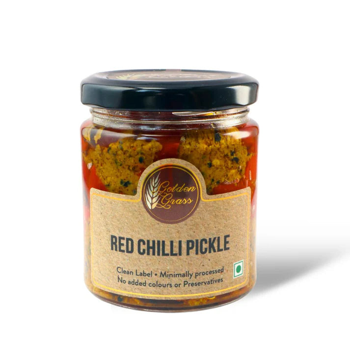 Chilli Pickle | Red Chilli Pickle - 100% Natural – Vegan, No Added Colour &amp; No Added Preservatives – Golden Grass – 200gm